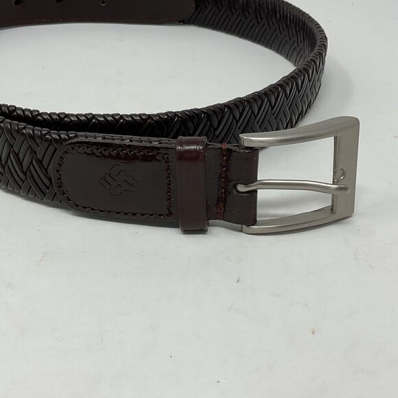Columbia Sporting Goods Brown Leather Belt Mens 38/95 Laced Braid Pewter Buckle - Picture 2 of 7